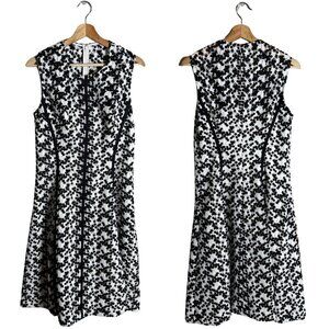 Lela Rose Lace Fit & Flare Knee Length Dress Women's 6 White Black Designer Chic